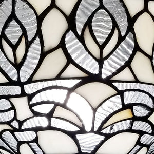 62" Brown And White Torchiere Floor Lamp With White Peacock Feather Glass Dome Shade