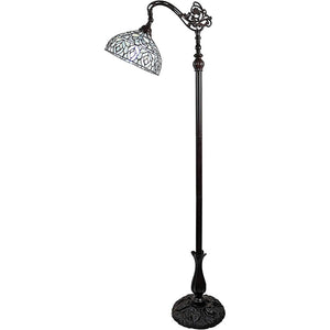 62" Brown And White Torchiere Floor Lamp With White Peacock Feather Glass Dome Shade