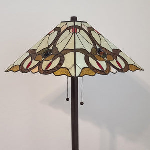 62" Beige Two Light Floor Lamp With Brown And White Glass Cone Shade