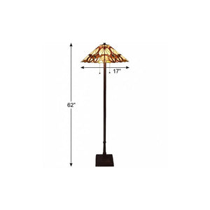 62" Beige Two Light Floor Lamp With Brown And White Glass Cone Shade