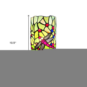 11" Green and Pink Dragonfly Stained Glass Accent Lamp