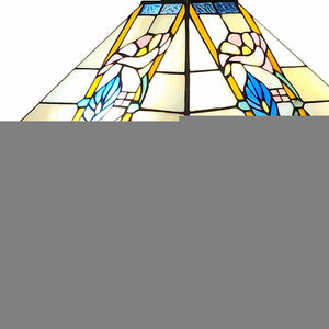 22" Dark Brown Metal Two Light Candlestick Table Lamp With Blue and Beige Shade
