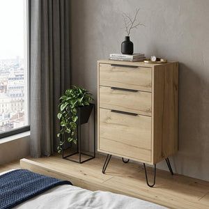 18" Brown And Black Wood Three Drawer Dresser