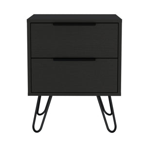 22" Black Wood Two Drawer Nightstand