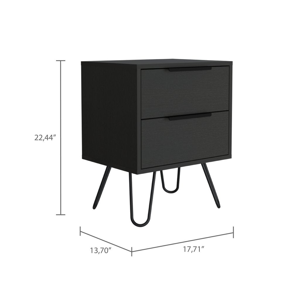 22" Black Wood Two Drawer Nightstand