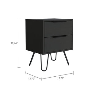 22" Black Wood Two Drawer Nightstand