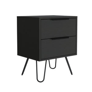 22" Black Wood Two Drawer Nightstand