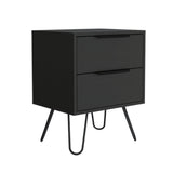 22" Black Wood Two Drawer Nightstand