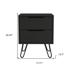 22" Black Wood Two Drawer Nightstand