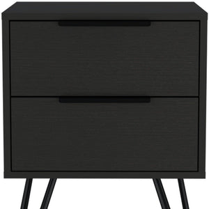 22" Black Wood Two Drawer Nightstand