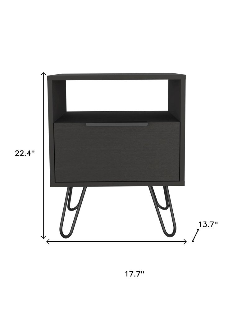 22" Black Wood One Drawer Nightstand
