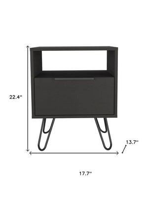 22" Black Wood One Drawer Nightstand