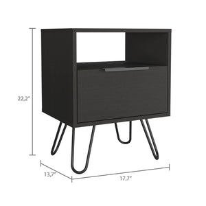 22" Black Wood One Drawer Nightstand