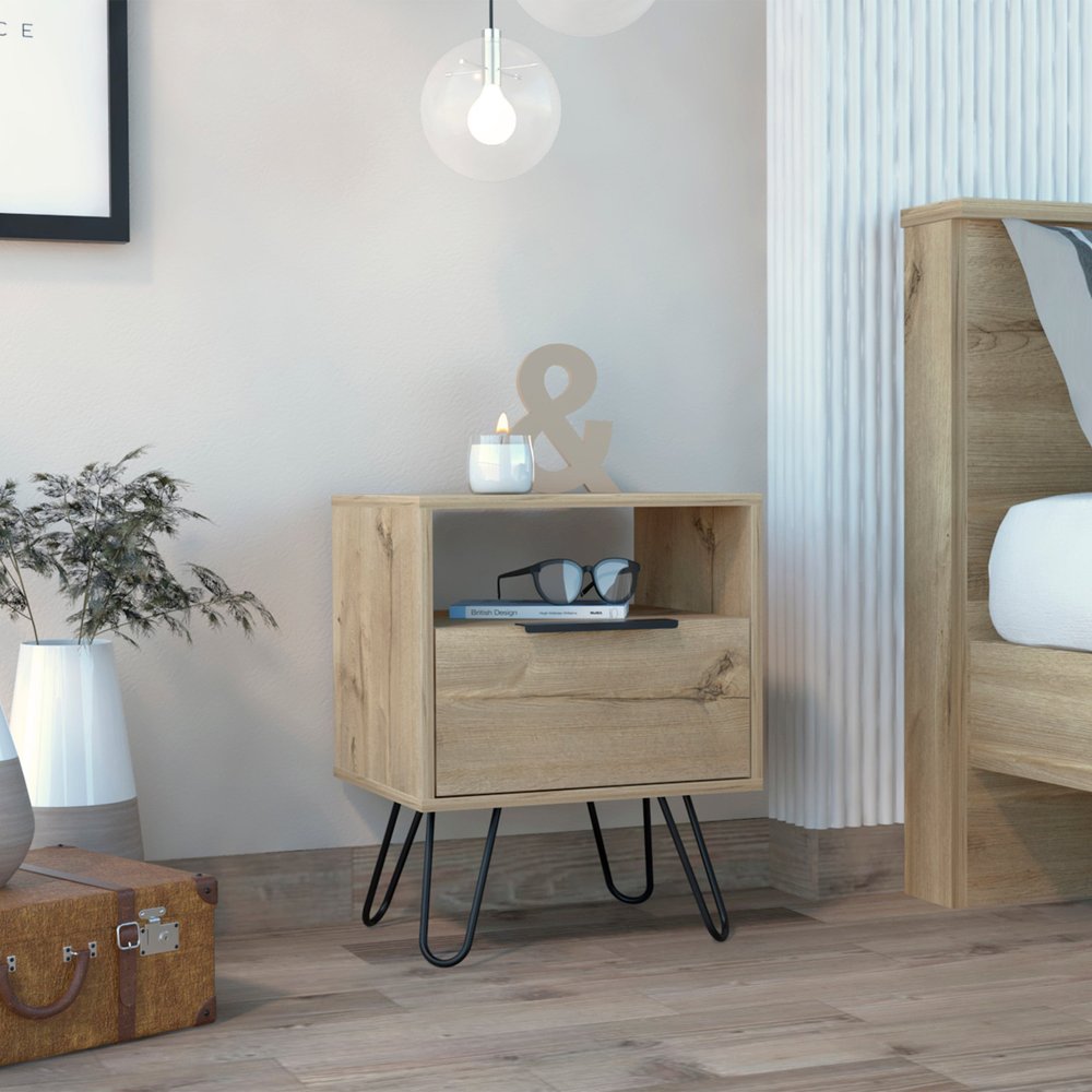 22" Oak Wood One Drawer Nightstand