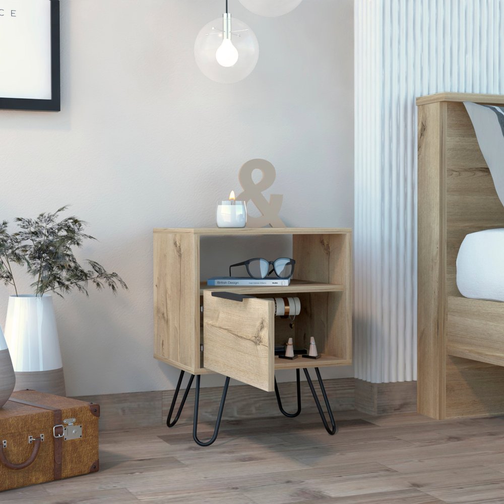 22" Oak Wood One Drawer Nightstand