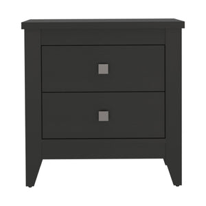 24" Black Wood Two Drawer Nightstand