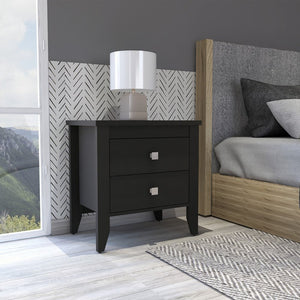 24" Black Wood Two Drawer Nightstand