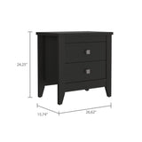 24" Black Wood Two Drawer Nightstand