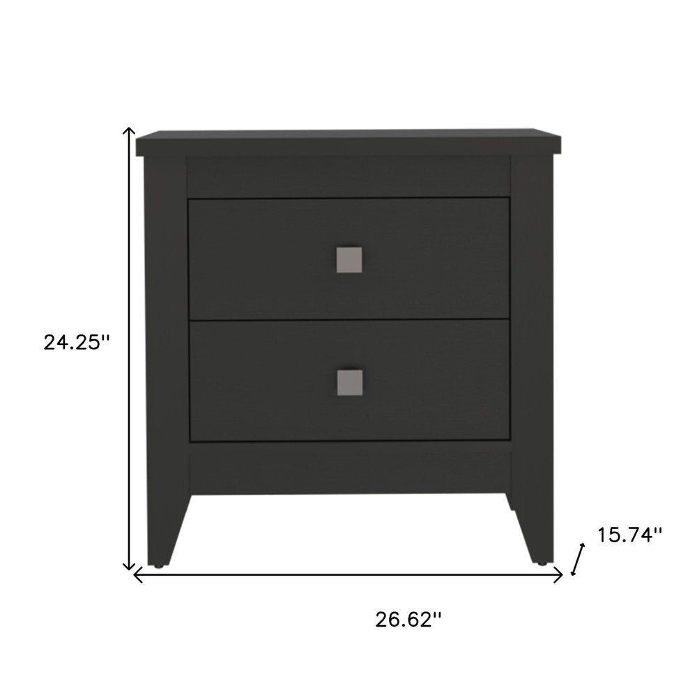 24" Black Wood Two Drawer Nightstand