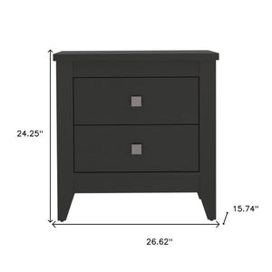 24" Black Wood Two Drawer Nightstand