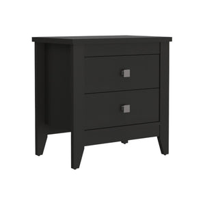 24" Black Wood Two Drawer Nightstand