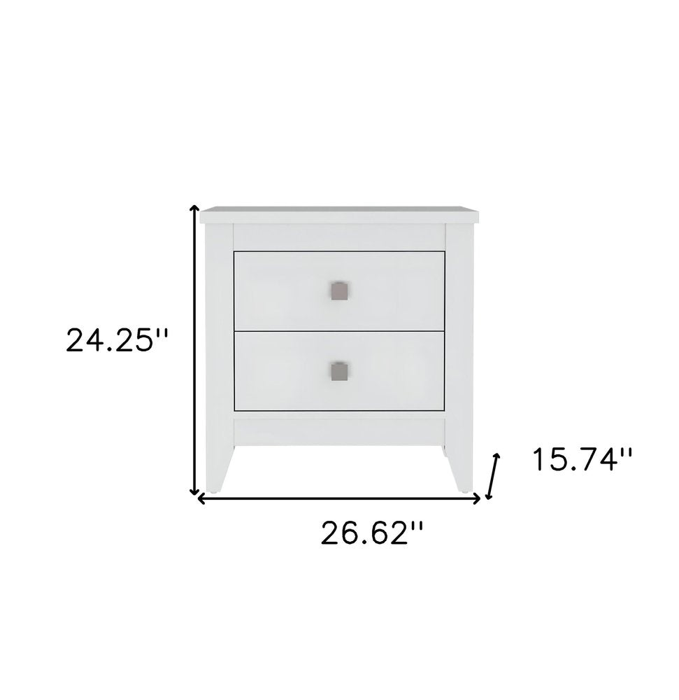 24" White Wood Two Drawer Nightstand
