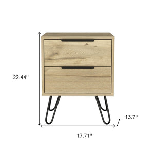 22" Oak Wood Two Drawer Nightstand