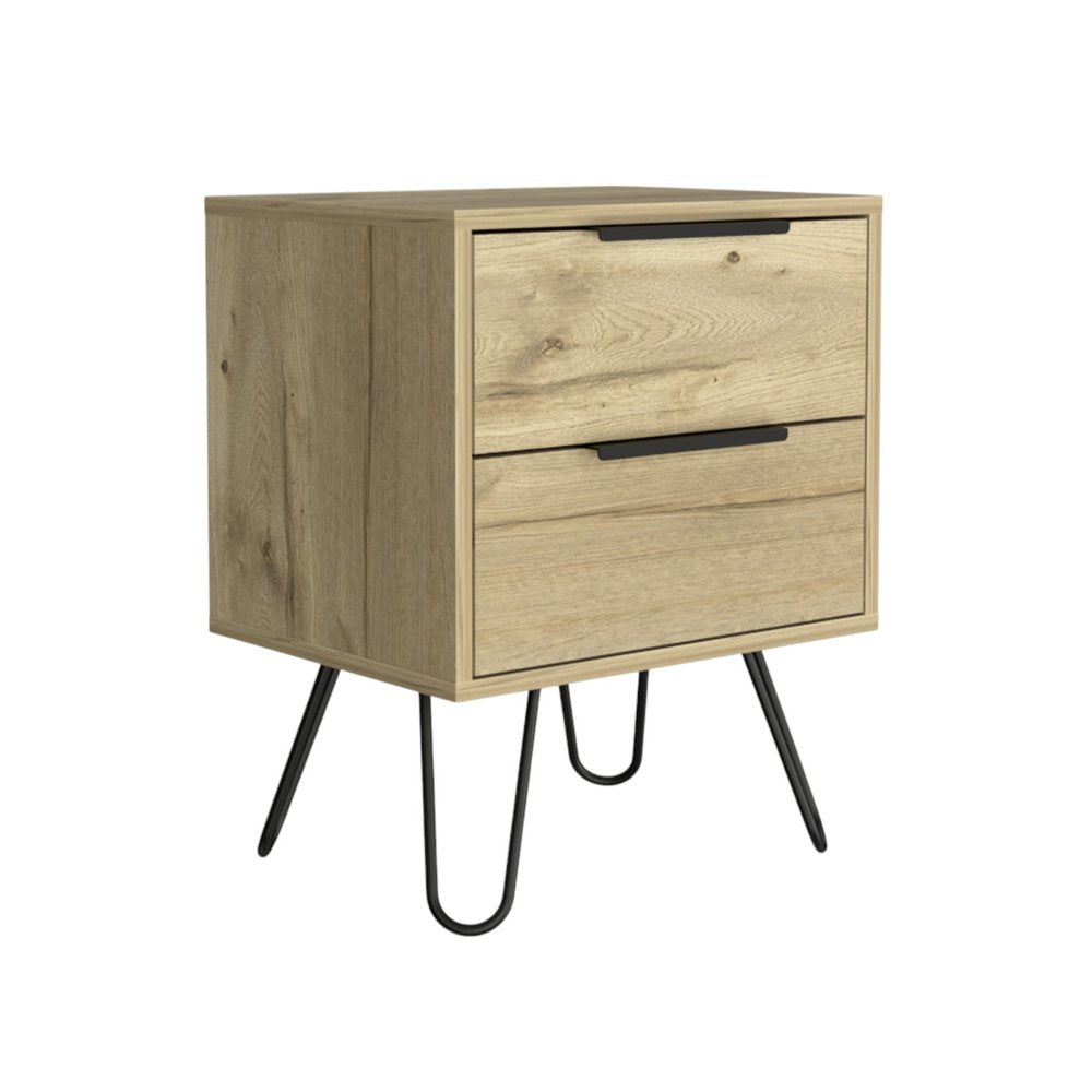 22" Oak Wood Two Drawer Nightstand