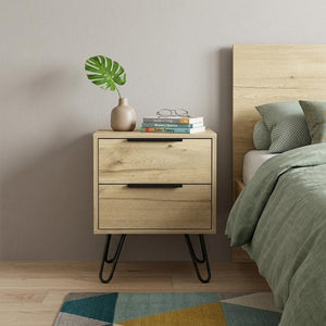 22" Oak Wood Two Drawer Nightstand