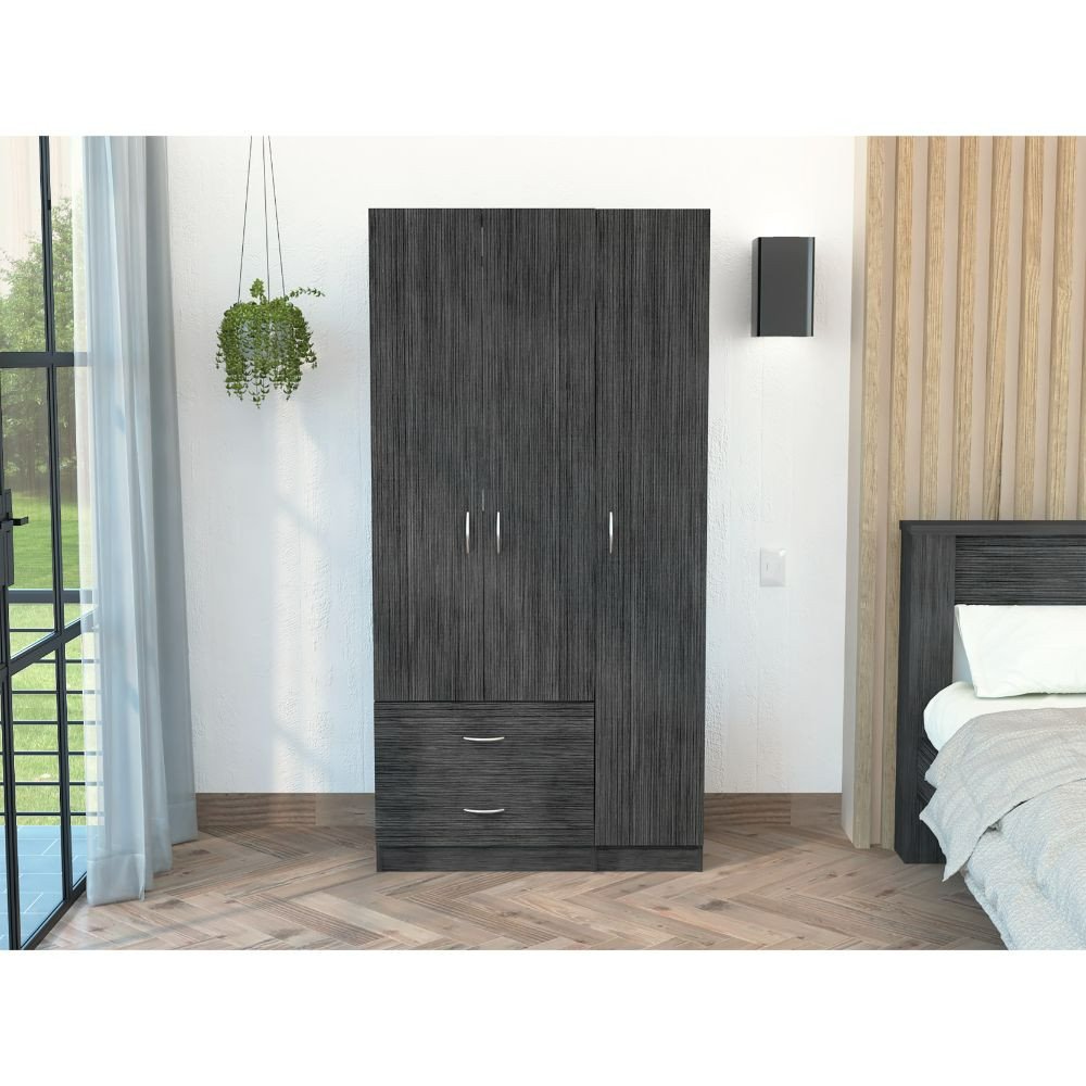 71" Gray And White Wood Two Drawer Combo Dresser