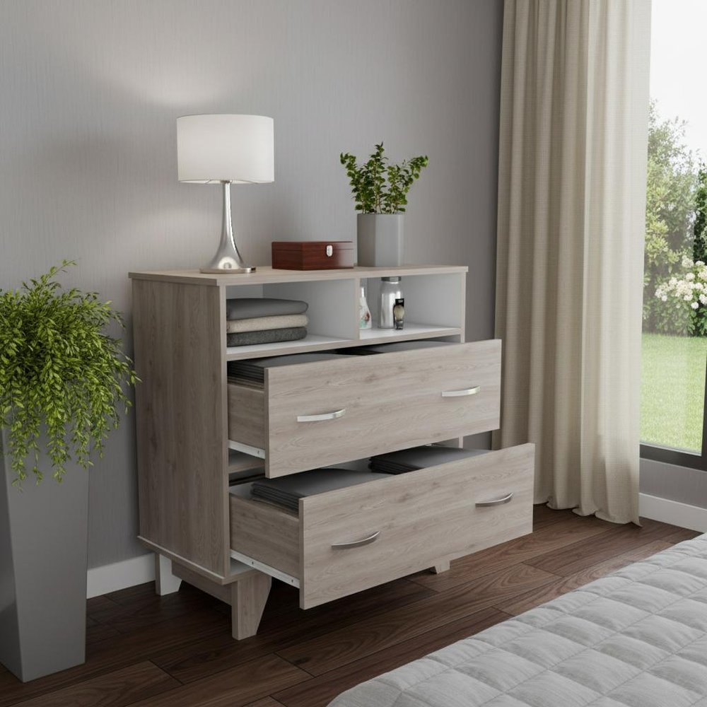 32" Light Gray Wood Two Drawer Dresser