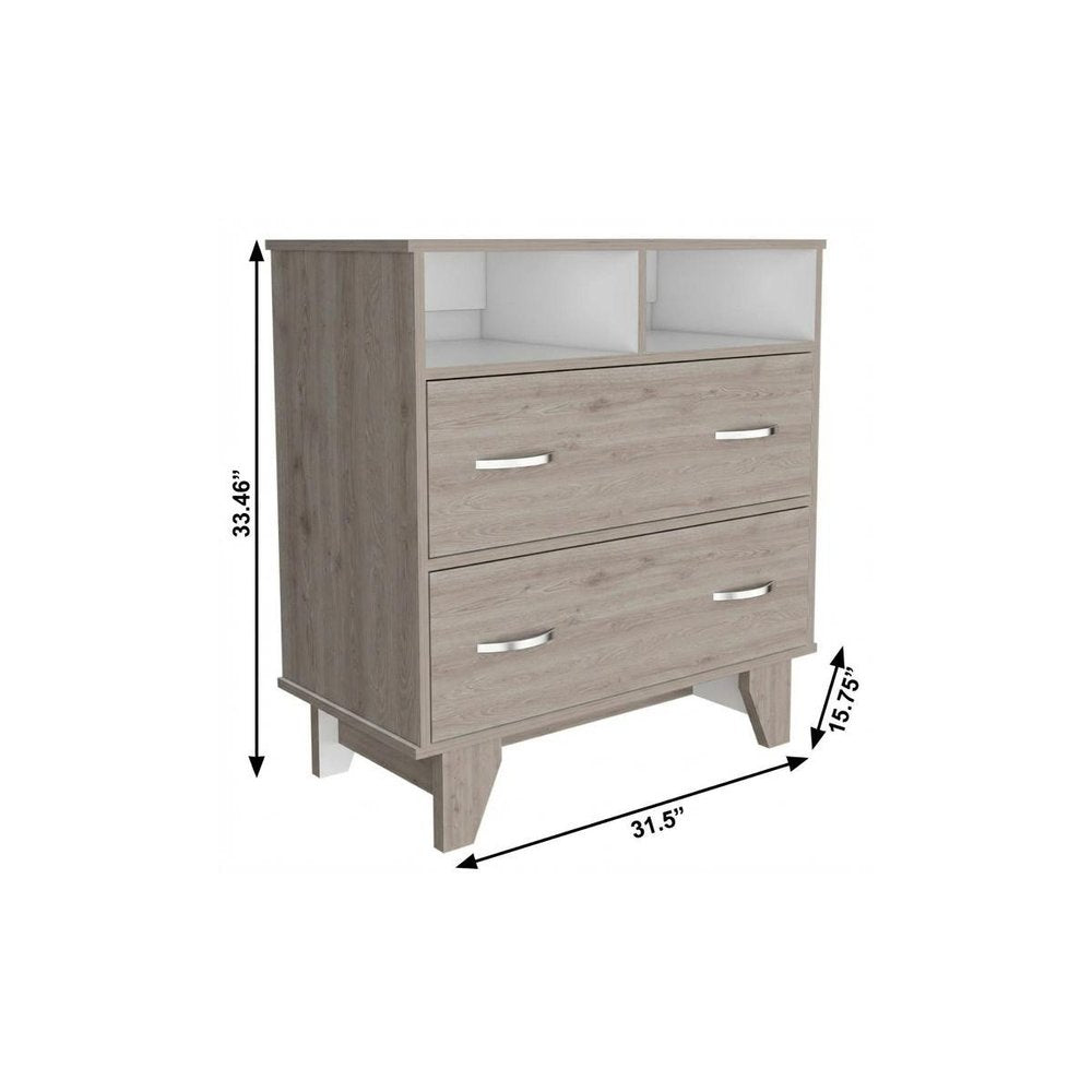 32" Light Gray Wood Two Drawer Dresser