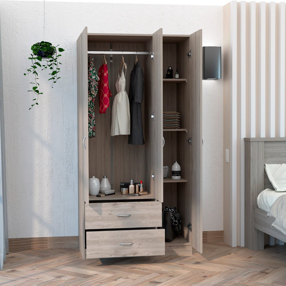 71" Light Gray Wood Two Drawer Combo Dresser