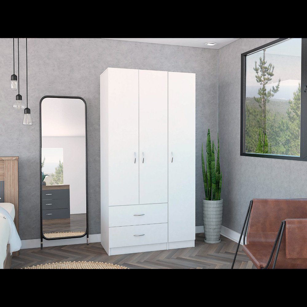 71" White Wood Two Drawer Combo Dresser