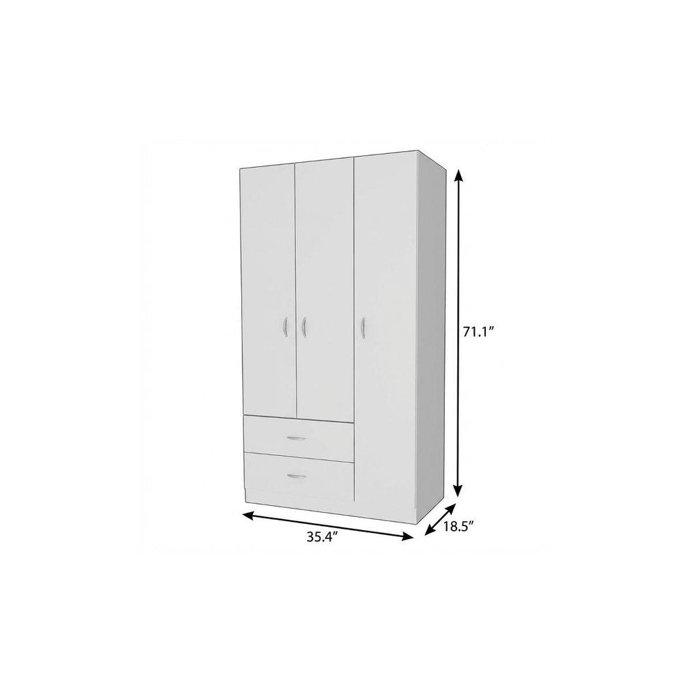 71" White Wood Two Drawer Combo Dresser