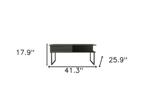 41" Gray And Onyx Metal Lift Top Coffee Table With Two Shelves