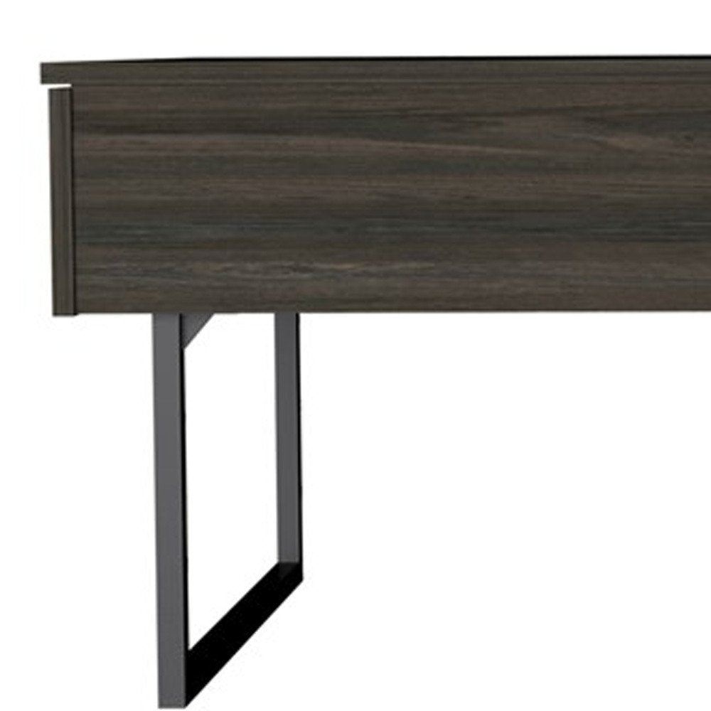 39" Espresso And Black Metal Lift Top Coffee Table With Drawer
