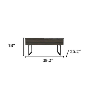 39" Espresso And Black Metal Lift Top Coffee Table With Drawer