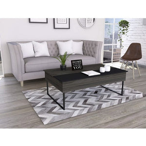 49" Espresso And Black Metal Lift Top Coffee Table With Two Shelves