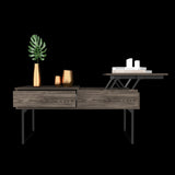 40" Dark Brown And Black Metal Lift Top Coffee Table With Drawer