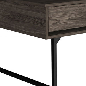 40" Dark Brown And Black Metal Lift Top Coffee Table With Drawer