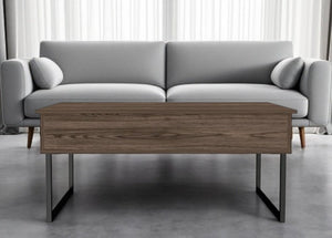 41" Dark Brown and Black Wood and Metal Lift Top Coffee Table