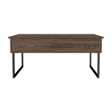 41" Dark Brown and Black Wood and Metal Lift Top Coffee Table