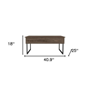 41" Dark Brown and Black Wood and Metal Lift Top Coffee Table