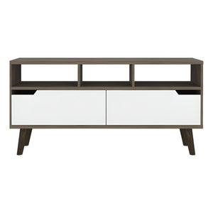 54" Brown And White Particle Board Open Shelving TV Stand