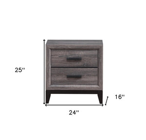 25" Gray Wood Two Drawer Nightstand