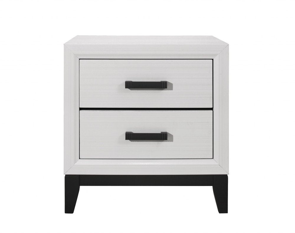 25" White Wood Two Drawer Nightstand