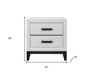 25" White Wood Two Drawer Nightstand