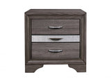 27" Gray Wood and Solid Wood Two Drawer Nightstand