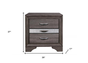 27" Gray Wood and Solid Wood Two Drawer Nightstand